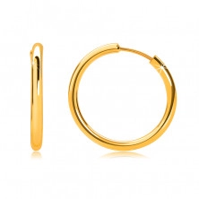 Zlaté kruhové náušnice ve 9K zlatě - tenká zaoblená ramena, lesklý povrch, 15 mm