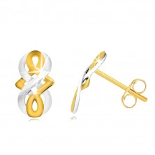 Náušnice v 9K zlatě - symbol nekonečna, keltský uzel v kombinovaném zlatě, puzetky