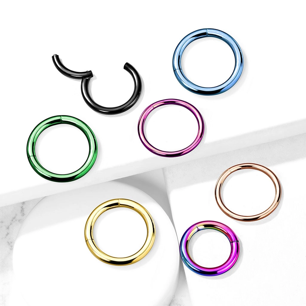 Piercing do nosu a ucha z chirurgické oceli - jednoduchý lesklý kroužek, 0,8 mm, 10 mm - Barva piercing: Fialová