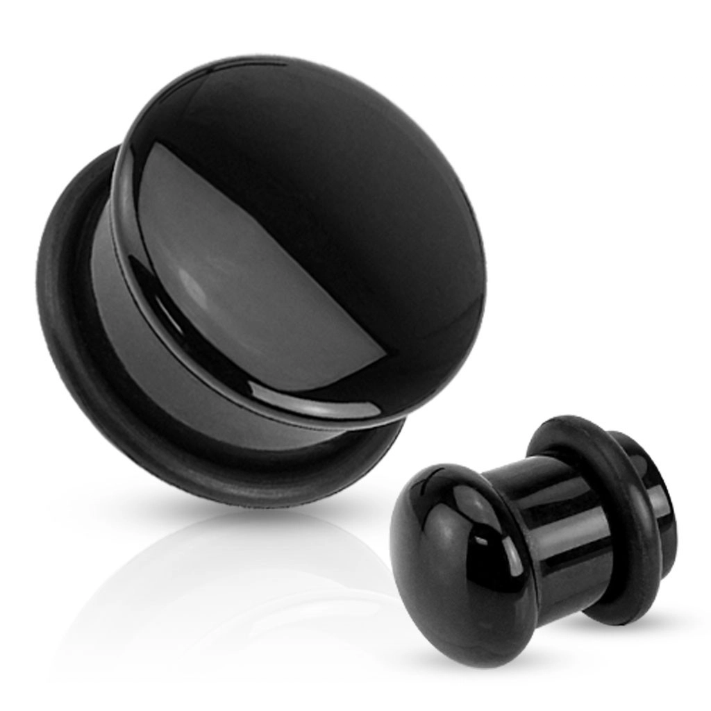 Plug do ucha z achátu v černé barvě, černá gumička, různé velikosti - Tloušťka : 12 mm