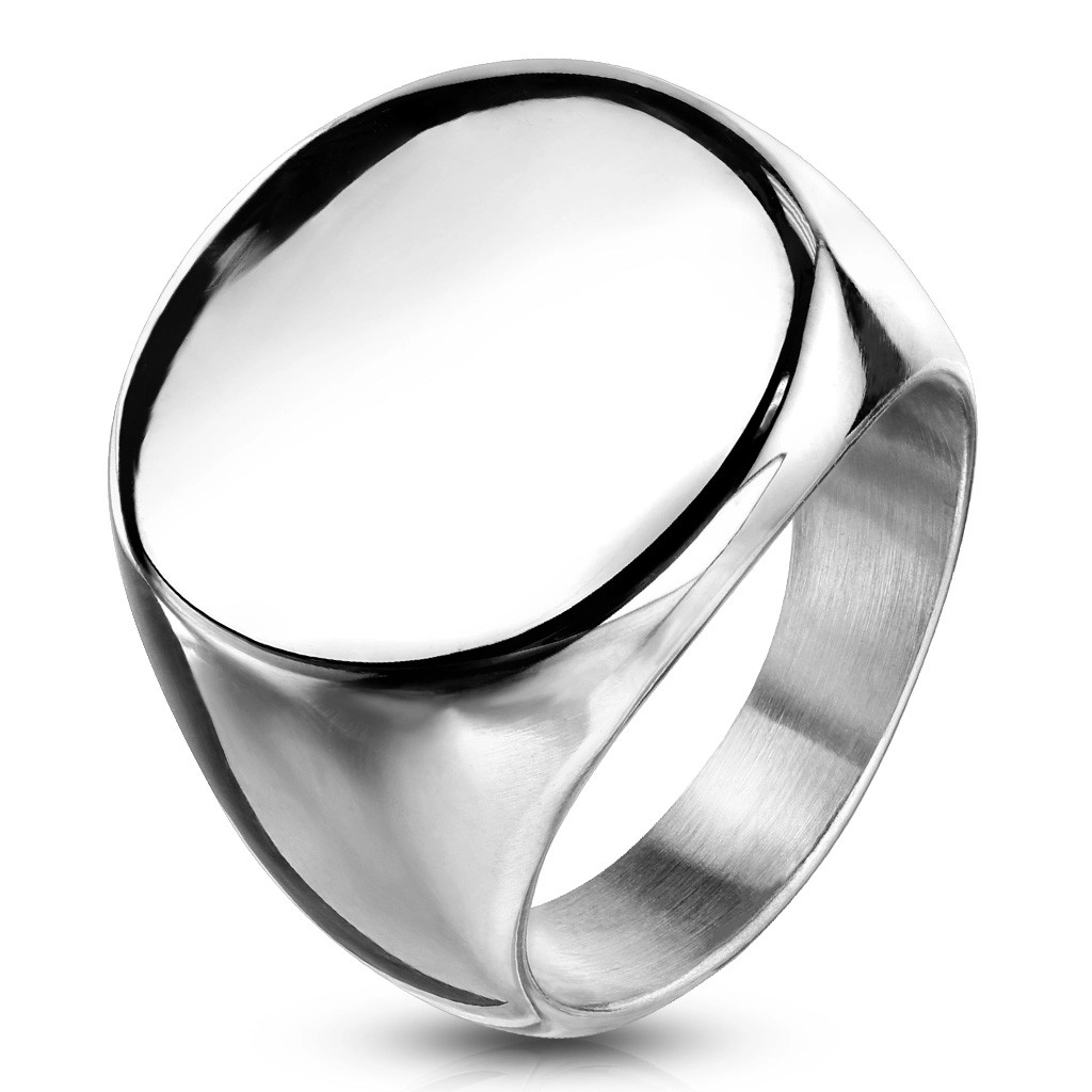Prsten z chirurgické oceli, lesklý plochý kruh, stříbrná barva - Velikost: 54
