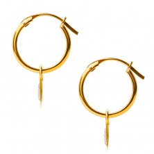Zlaté náušnice v 14K zlatě, kruhy s přívěskem srdíčka, francouzský zámek, 12 mm