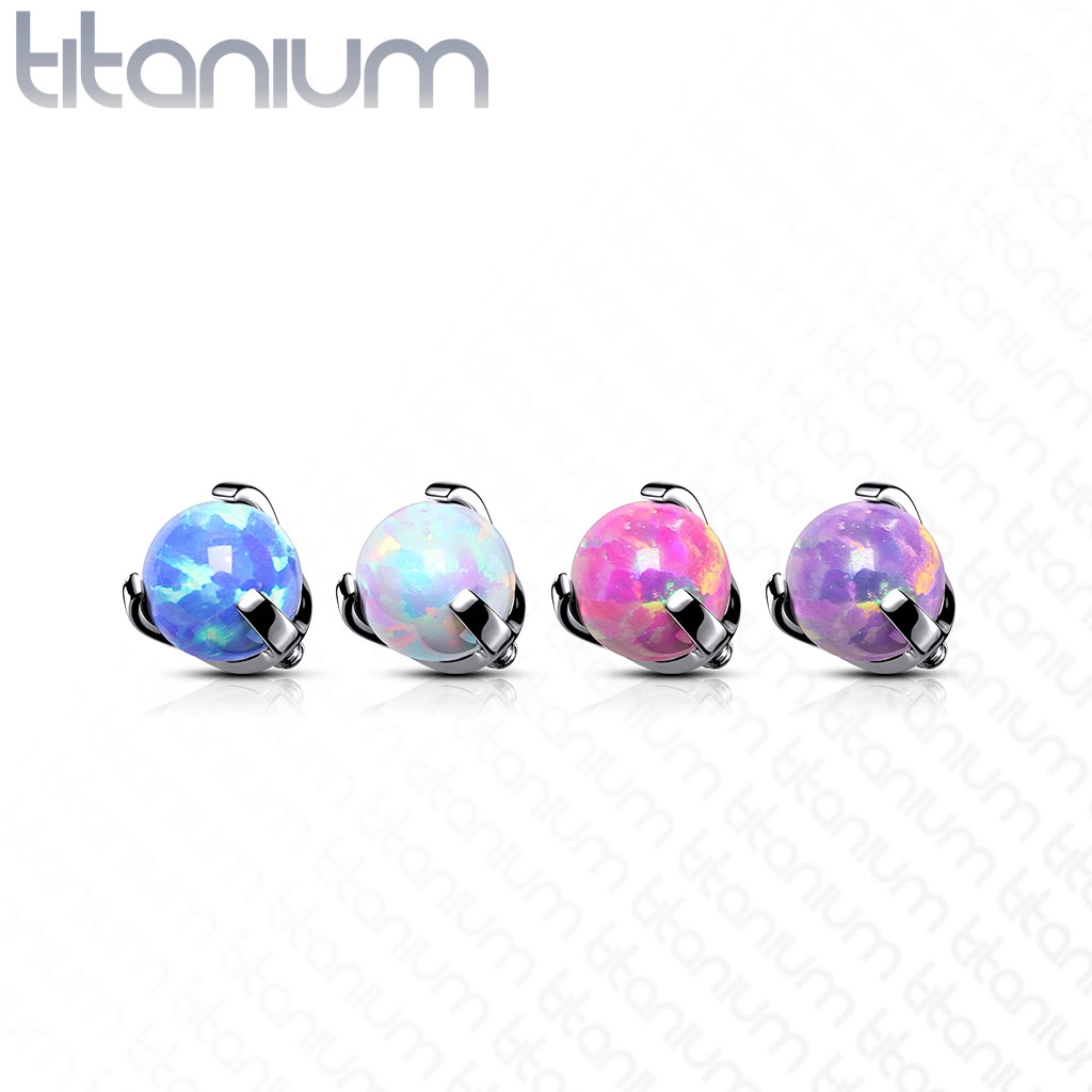 Levně Hlavička z titanu, kulička v pouzdře, syntetický opál, závit, různé barvy, 4 mm - Barva piercing: Bílá