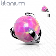 Hlavička z titanu, kulička v pouzdře, syntetický opál, závit, různé barvy, 4 mm