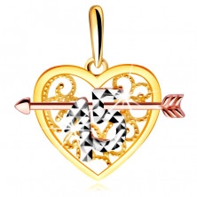 Přívěsek z kombinovaného zlata v podobě srdce se šípem - ozdobeného číslicí "15"