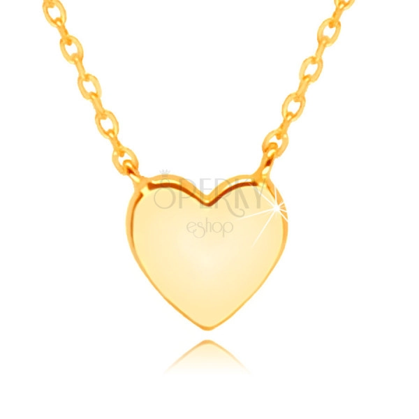Zlatý náhrdelník 9K - ploché srdíčko, kolmá očka oválného tvaru