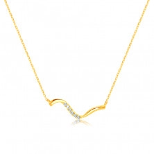 Zlatý 9K náhrdelník - nepravidelná zvlněná linie, čiré zirkony
