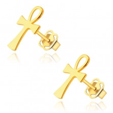 Zlaté 9K náušnice - Anch, vzor nilského kříže, puzetové zapínání