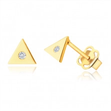 Zlaté 9K náušnice - malý trojúholník s čirým zirkonem uprostřed, puzetky