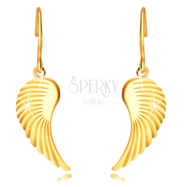 Zlaté 9K náušnice - velká andělská křídla, lesklý povrch, afro háček
