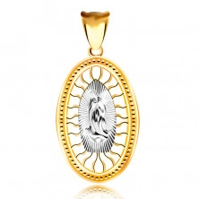 Přívěsek v kombinovaném zlatě 375 - medailon s Pannou Marií se sepjatýma rukama
