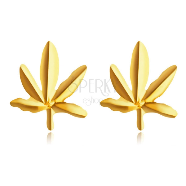 Náušnice z 9K žlutého zlata - marihuanové listy, puzetky