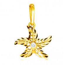 Zlatý přívěsek z 375 žlutého zlata - motiv mořské hvězdy, kulatý čirý zirkon