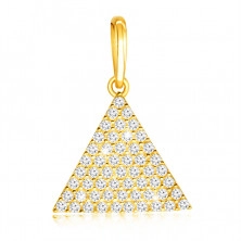 Zlatý 9K přívěsek - rovnoramenný trojúhelník, drobné kulaté zirkony, oválné očko