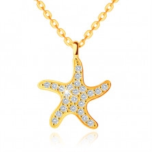 Náhrdelník ze žlutého 9K zlata - třpytivá mořská hvězdice, zirkony, řetízek z plochých oček