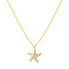 Náhrdelník ze žlutého 9K zlata - třpytivá mořská hvězdice, zirkony, řetízek z plochých oček