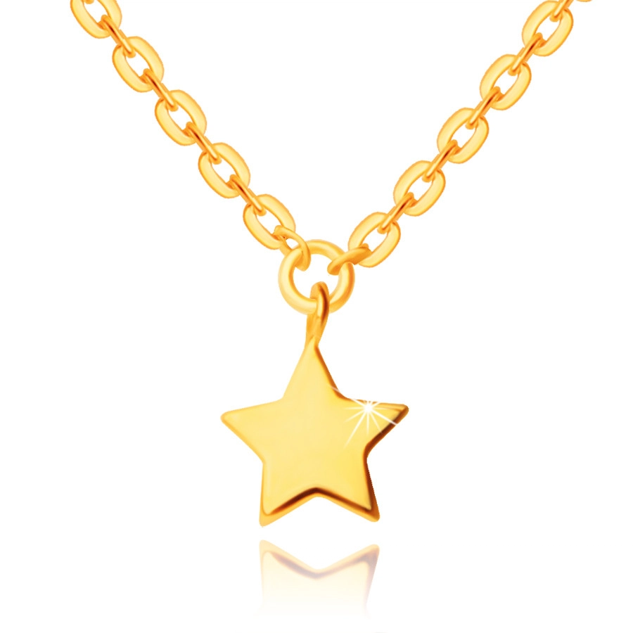Náhrdelník z 9K žlutého zlata - přívěsek ve tvaru hvězdičky, lesklý řetízek s plochými očky
