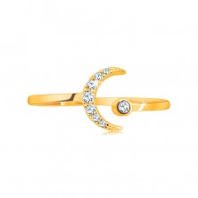 Prsten z 9K zlata - měsíc ozdobený zirkony, kulatý zirkon v objímce, otevřená ramena