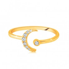 Prsten z 9K zlata - měsíc ozdobený zirkony, kulatý zirkon v objímce, otevřená ramena