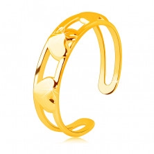 Prsten z 9K zlata - tři souměrná zrcadlově lesklá srdce mezi dvěma liniemi