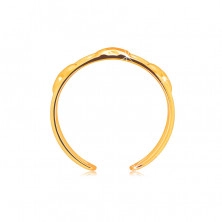 Prsten z 9K zlata - tři souměrná zrcadlově lesklá srdce mezi dvěma liniemi