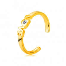 Prsten ze žlutého zlata 375 s otevřenými rameny - nápis "LOVE", kulatý čirý zirkon v srdíčku
