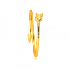 Prsten ze žlutého 9K zlata - zatočený šíp, rozpojená ramena prstenu