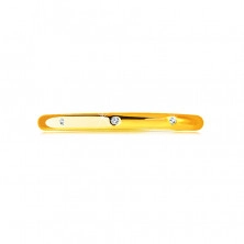 Zlatý prsten z 9K zlata - tři zirkony čiré barvy, zrcadlově lesklý a hladký povrch