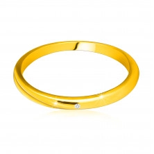 Prsten ze žlutého 9K zlata - tenká hladké ramena, čirý zirkon