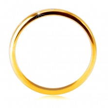 Prsten ze žlutého 14K zlata - tenká hladká ramena, čirý zirkon