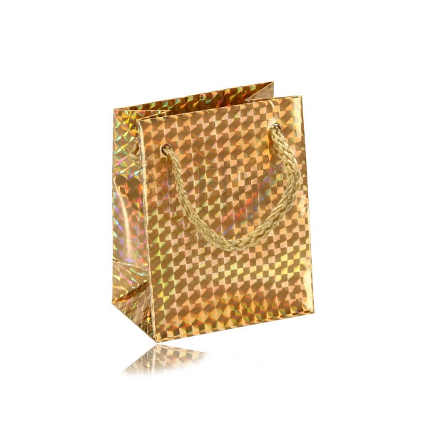 Papírová dárková taštička holografická - zlatá barva, hladký lesklý povrch