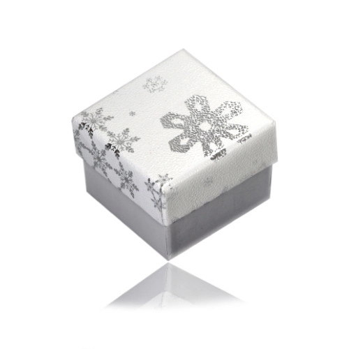 Dárková krabička na náušnice nebo prsten - zimní motiv, bílo-stříbrná barevná kombinace, vločky