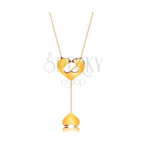 Zlatý 14K náhrdelník - srdíčko s výřezem, krátký řetízek s přívěskem