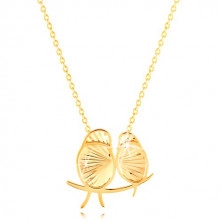 Zlatý 14K náhrdelník - dva sedící ptáčci, tenký řetízek