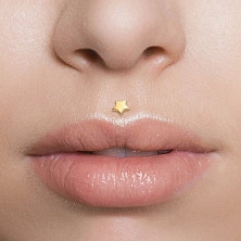 Piercing ze žlutého 14K zlata do ucha, nosu, rtu - malá hvězdička, průsvitný Bioflex