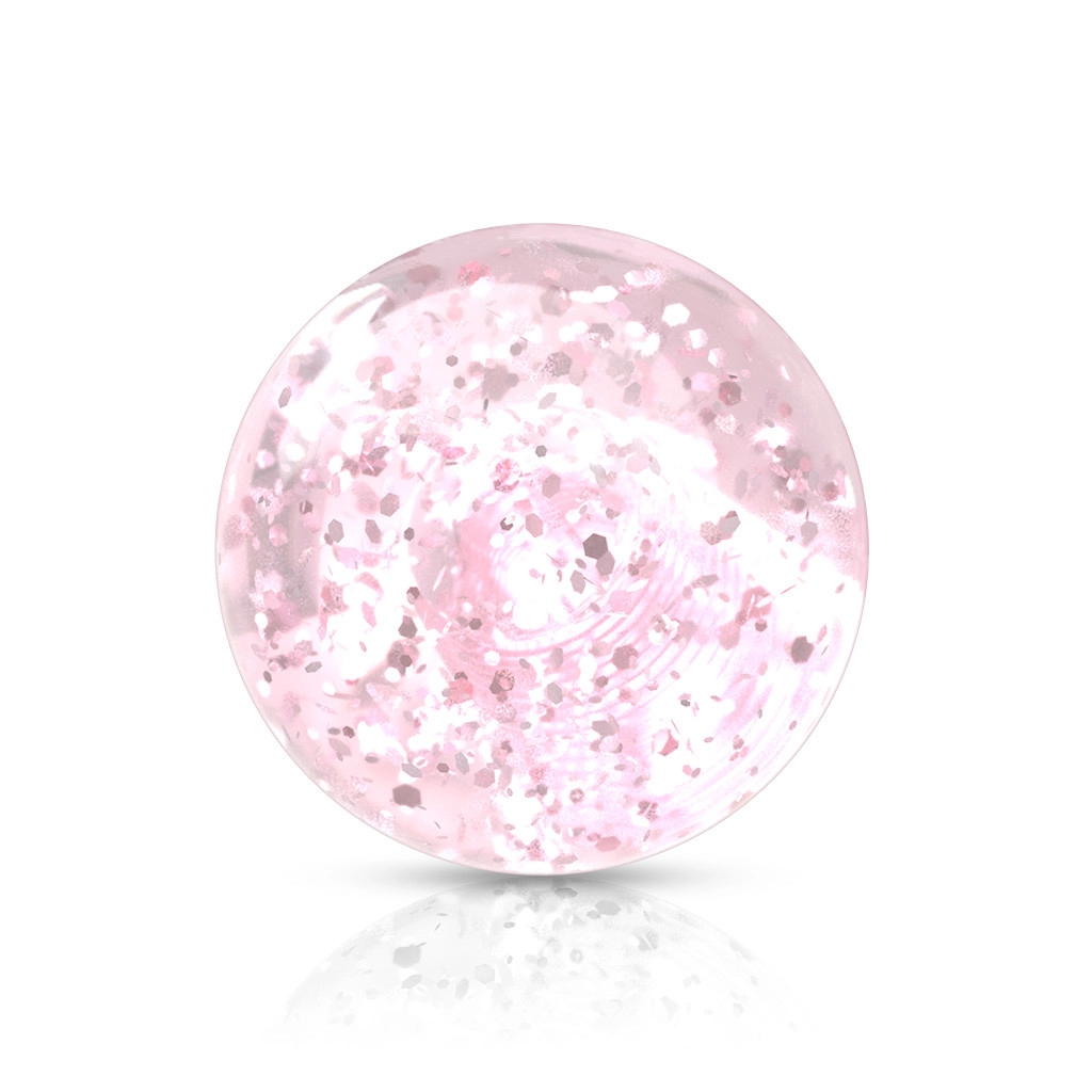 Plastová průhledná kulička na piercing s růžovými flitry, 5 mm, sada 10 ks
