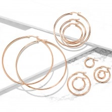 Náušnice z oceli 316L - hladké kroužky, barva růžového zlata, různé velikosti