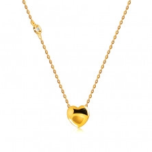 Zlatý 14K náhrdelník s diamantem - hladké lesklé srdce, kulatá objímka, řetízek s očky