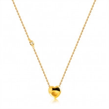 Zlatý 14K náhrdelník s diamantem - hladké lesklé srdce, kulatá objímka, řetízek s očky