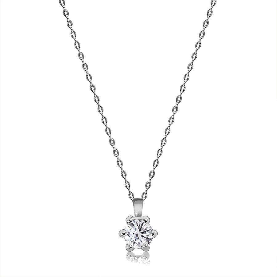 Levně Briliantový náhrdelník z bílého 14K zlata - broušený kulatý diamant, kotlík s úchyty, tenký řetízek