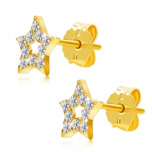 Briliantové náušnice z 375 žlutého zlata - obrys hvězdičky, kulaté diamanty, puzetky 