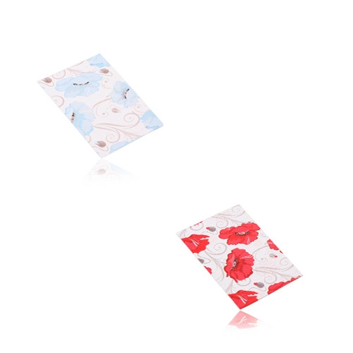 Matná dárková obálka z papíru, bílé barvy s motivem vlčích máků, 50 x 85 mm - Barva: Červená