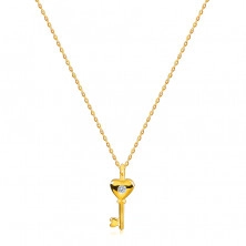 Diamantový náhrdelník ze žlutého 585 zlata - srdíčkový klíček, kulatý briliant, tenký řetízek