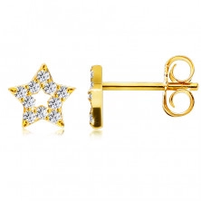 Diamantové náušnice z 585 žlutého zlata - kontura hvězdičky, kulaté brilianty, puzetky 