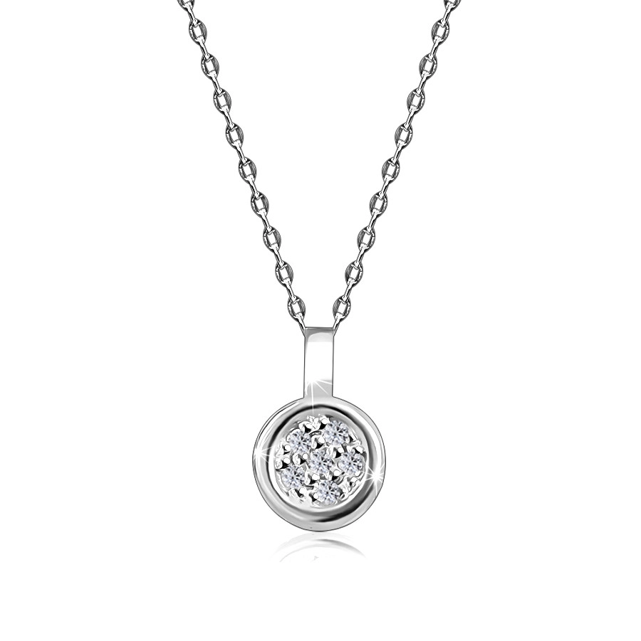 Levně Diamantový náhrdelník v bílém zlatě 375 - lesklý kroužek zdobený brilianty