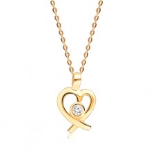 Diamantový náhrdelník z 375 žlutého zlata - kulatý briliant v obrysu srdce, tenký řetízek