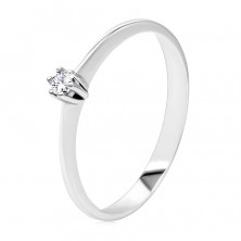 Briliantový prsten z bílého zlata 375 - tenká hladká ramena, čirý diamant v kulaté stopce