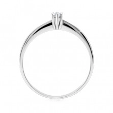 Briliantový prsten z bílého zlata 375 - tenká hladká ramena, čirý diamant v kulaté stopce