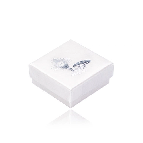 Levně Perleťově bílá krabička na šperk - motiv 1. svatého přijímání stříbrné barvy