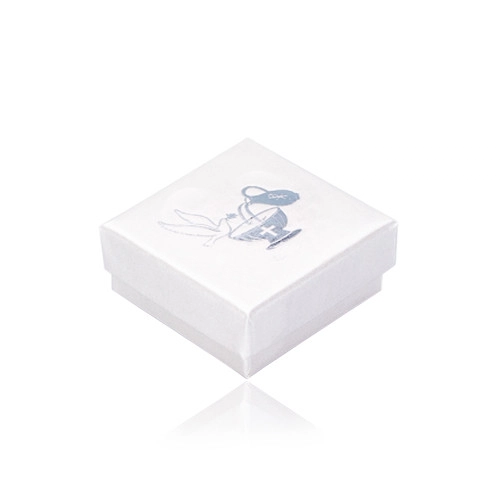 Levně Lesklá dárková krabička perleťově bílé barvy - kalich, džbán, holubice, stříbrné barevné provedení